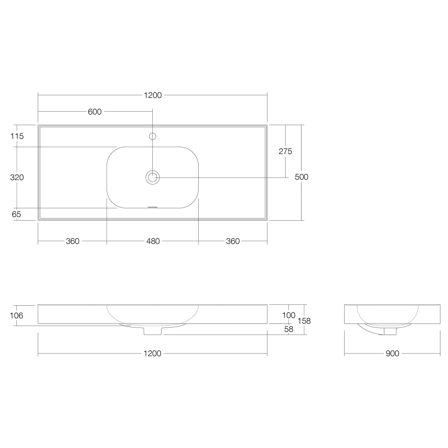 Mia 1200mm Matte White Wall Hung Basin with Overflow