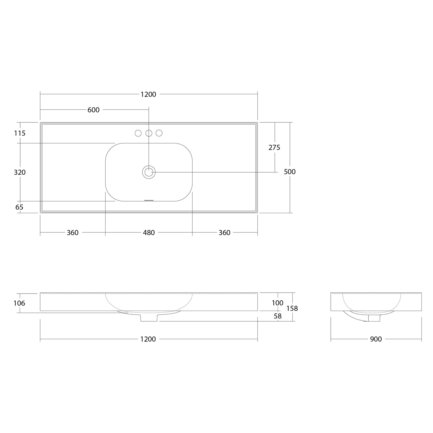 Mia 1200mm Matte White Wall Hung Basin with Overflow