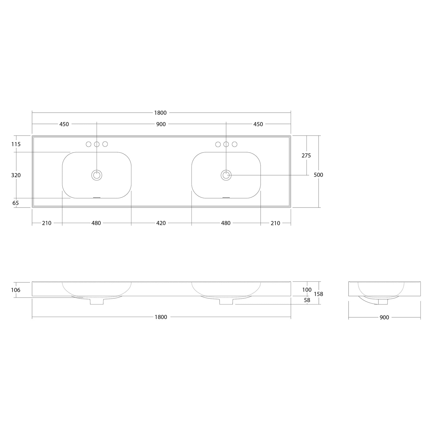 Mia 1800mm Matte White Wall Hung Double Basin with Overflow
