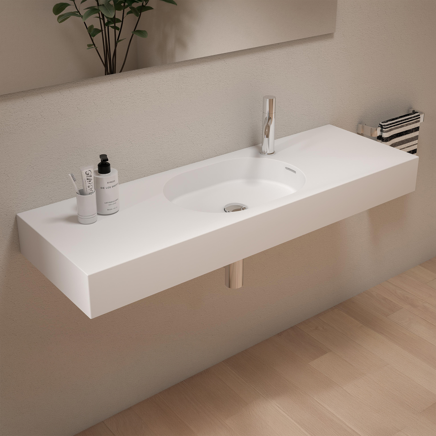 Arki 1200mm Matte White Wall Hung Basin with Overflow