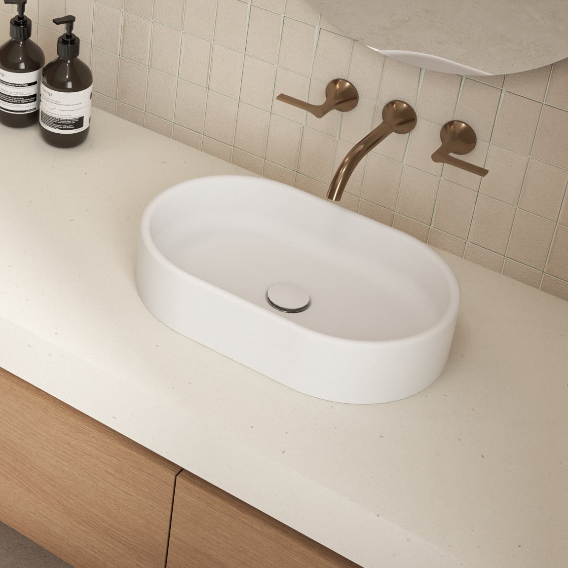 Kanso 500mm Matte White Oval Above Counter Basin