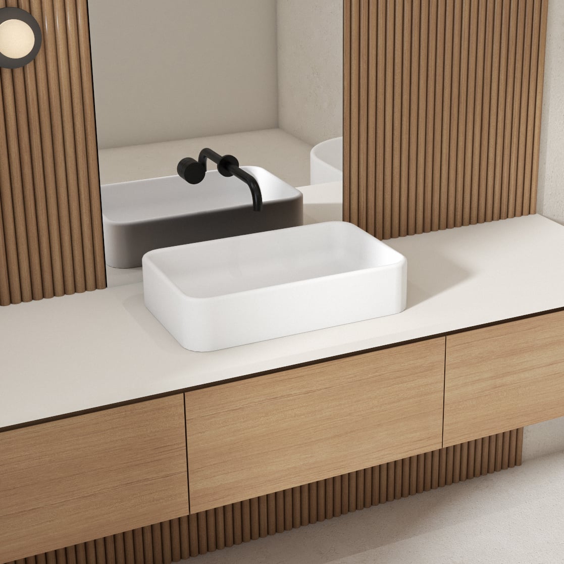 Kanso 500mm Matte White Rectangular Above Counter Basin