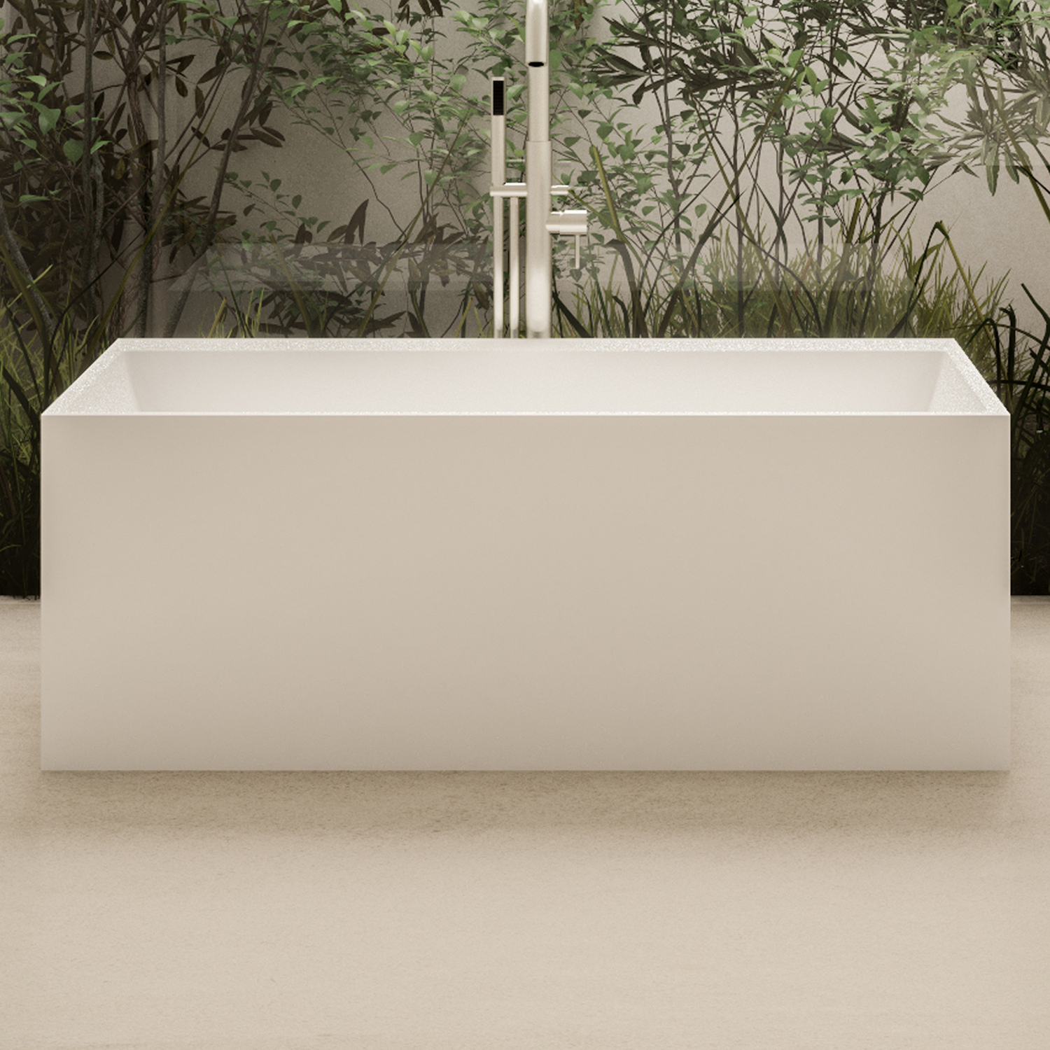 Cdesign Matte White Solid Surface Freestanding Bath with Overflow