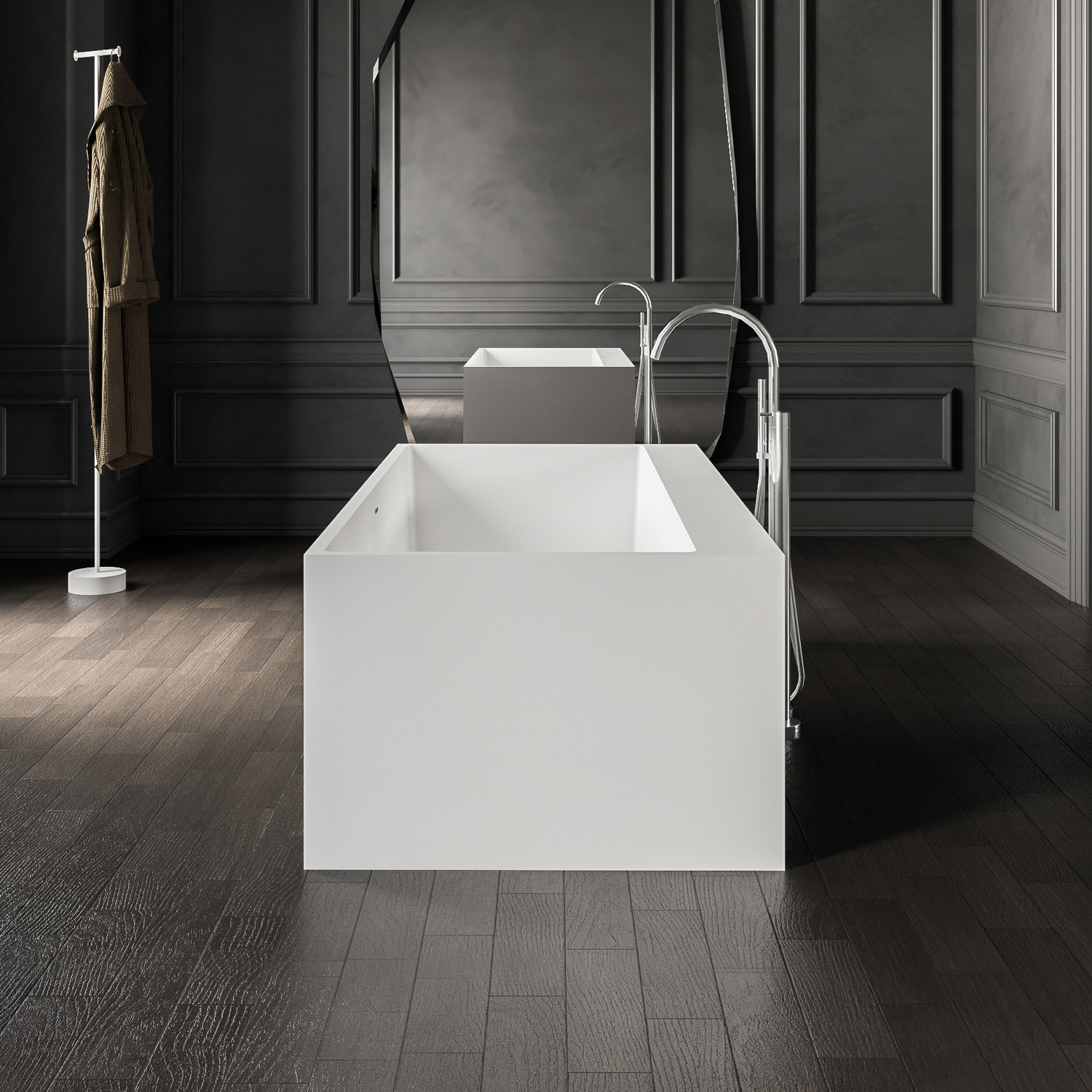 Cdesign Matte White Solid Surface Freestanding Bath with Overflow