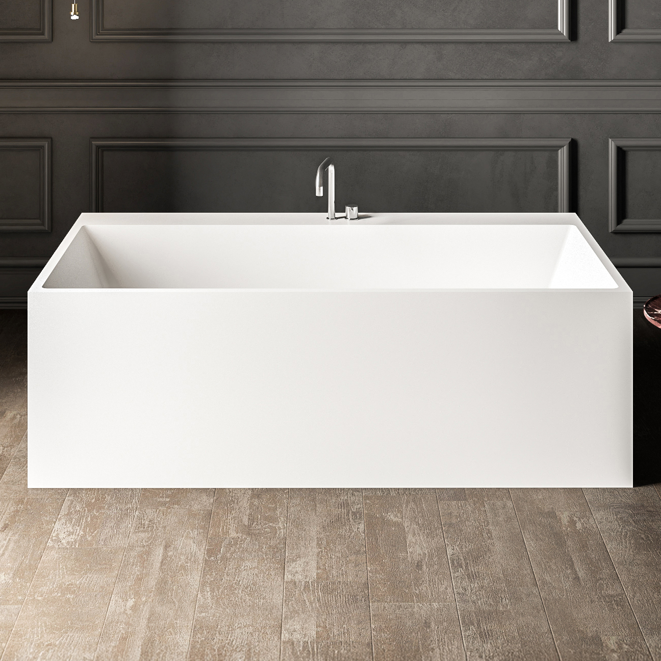 Cdesign Matte White Solid Surface Freestanding Bath with Overflow