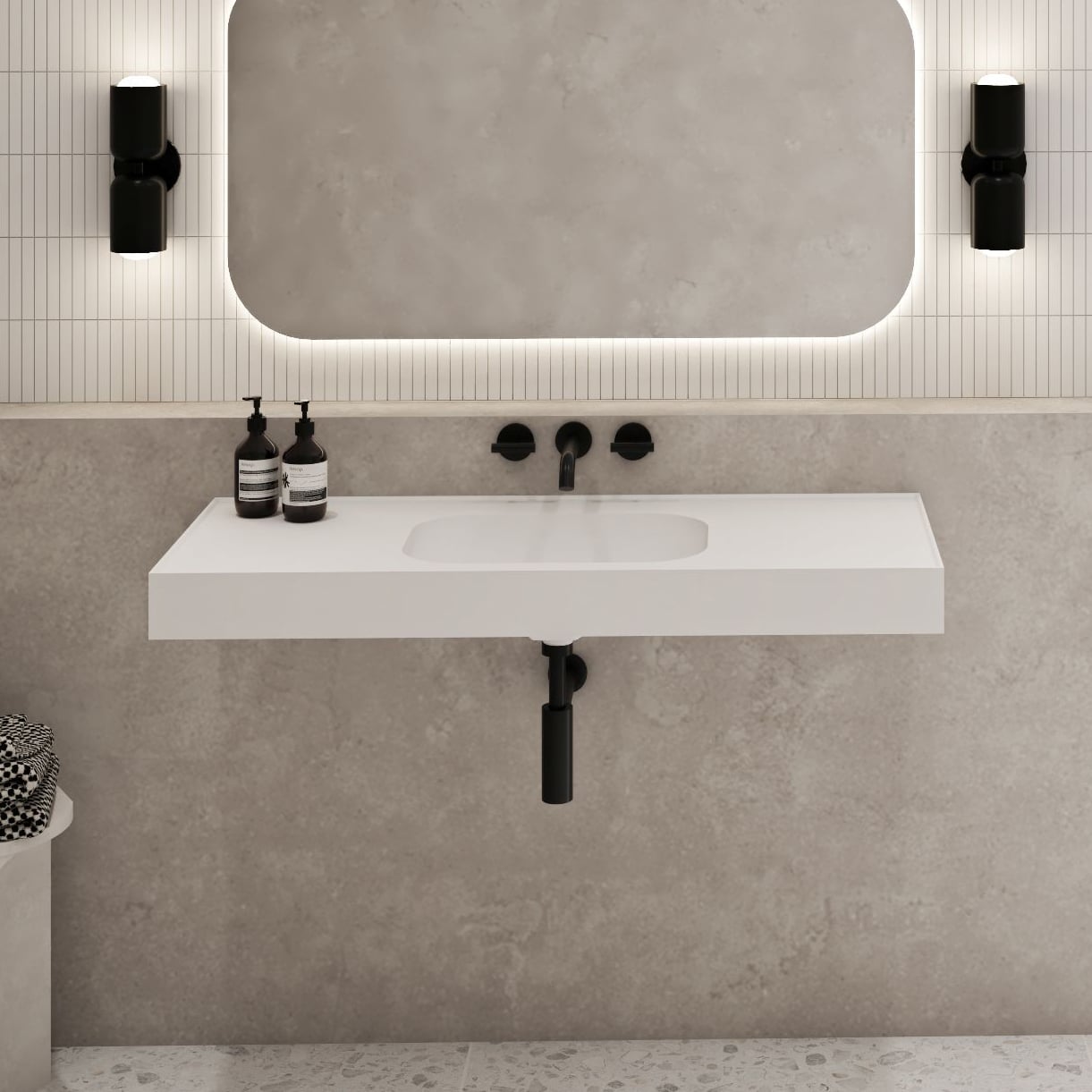 Mia 1200mm Matte White Wall Hung Basin with Overflow