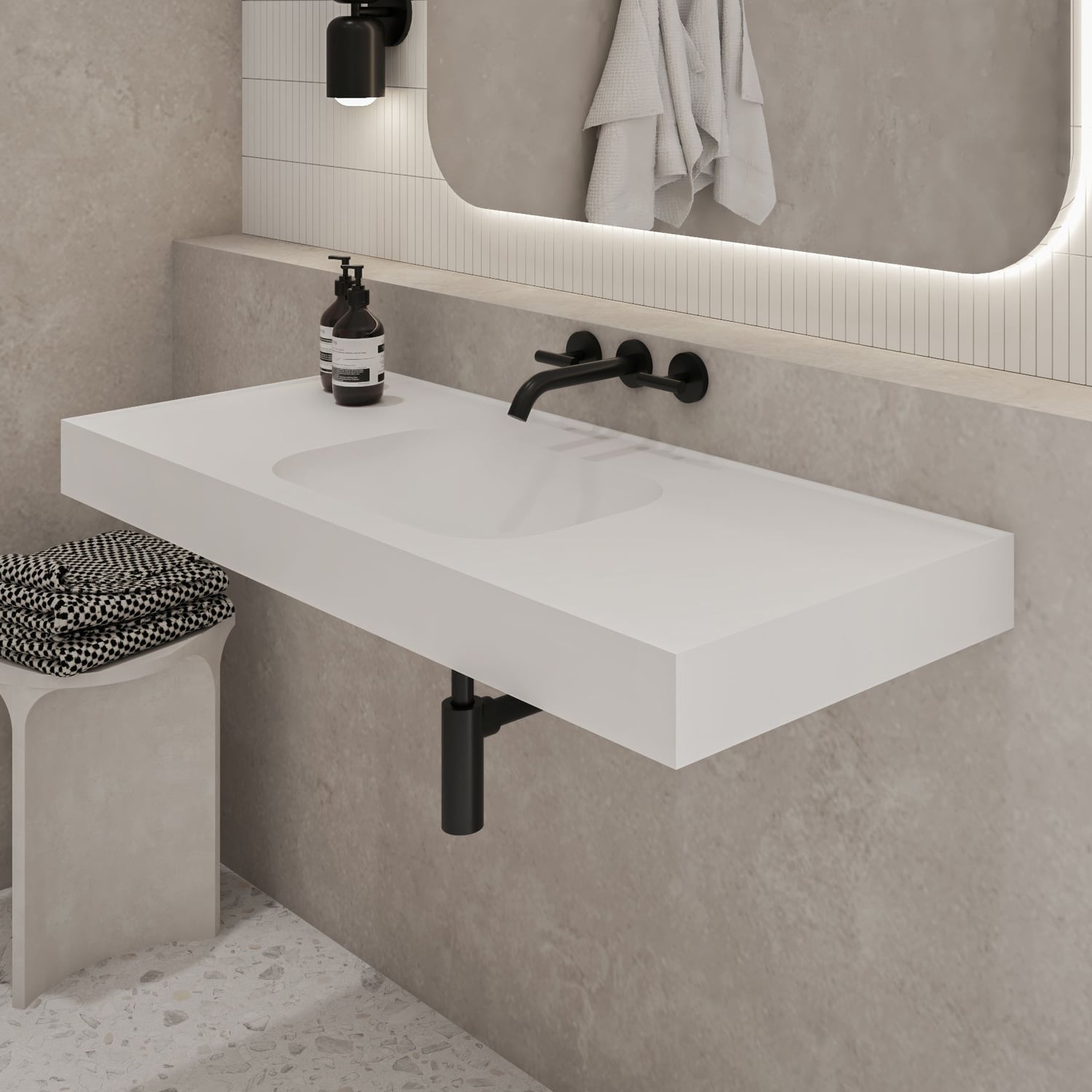 Mia 1200mm Matte White Wall Hung Basin with Overflow