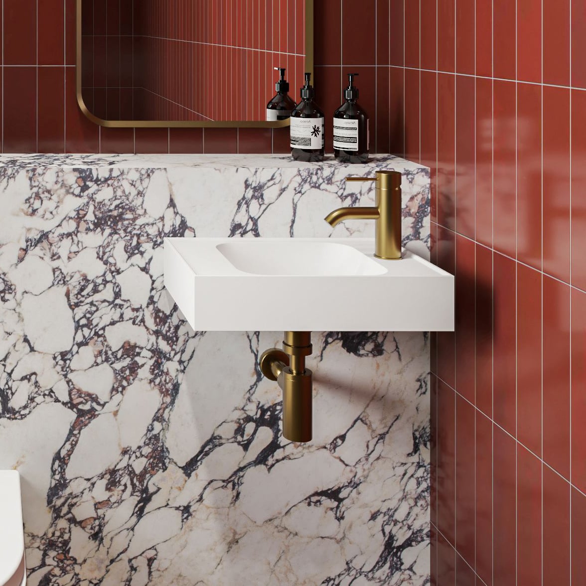 Mia 470mm Matte White Wall Hung Basin with Overflow