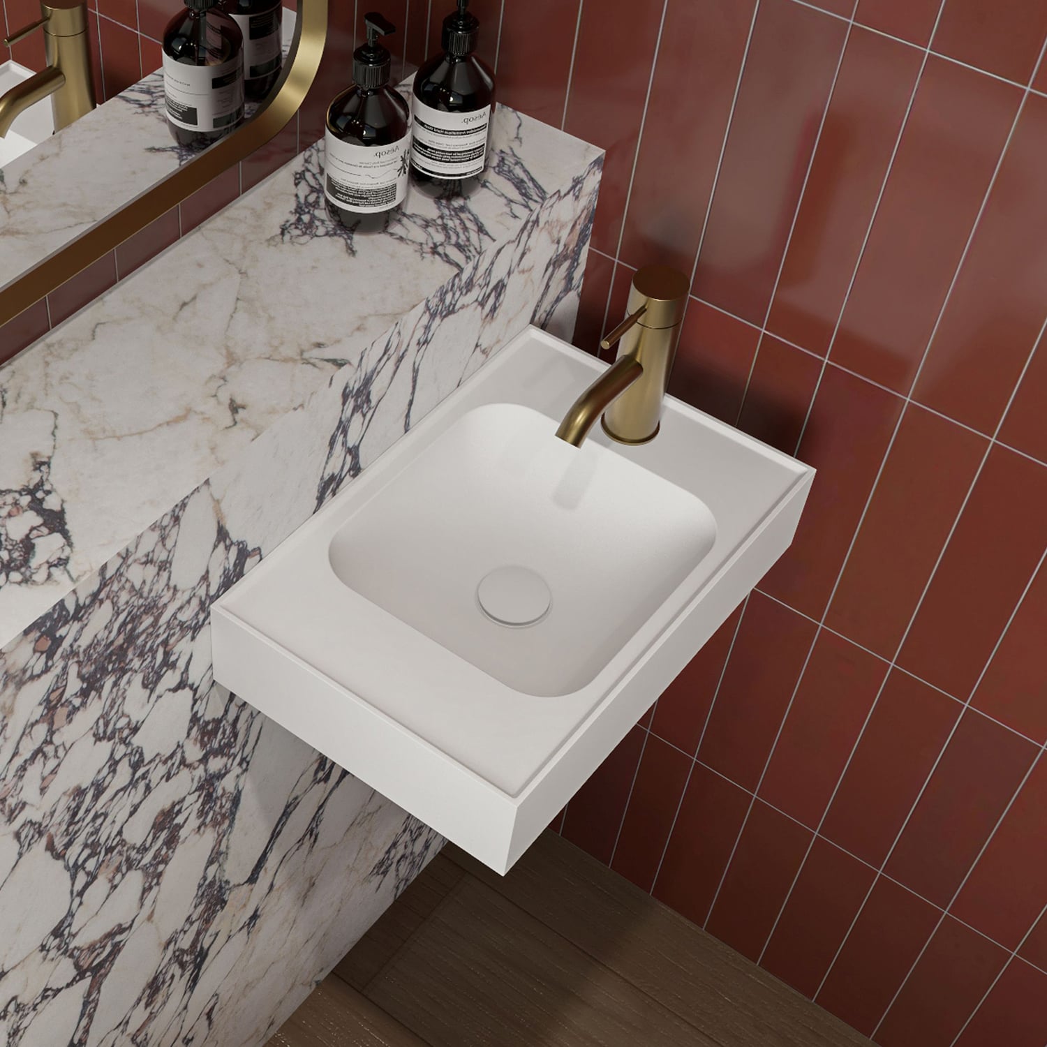 Mia 470mm Matte White Wall Hung Basin with Overflow