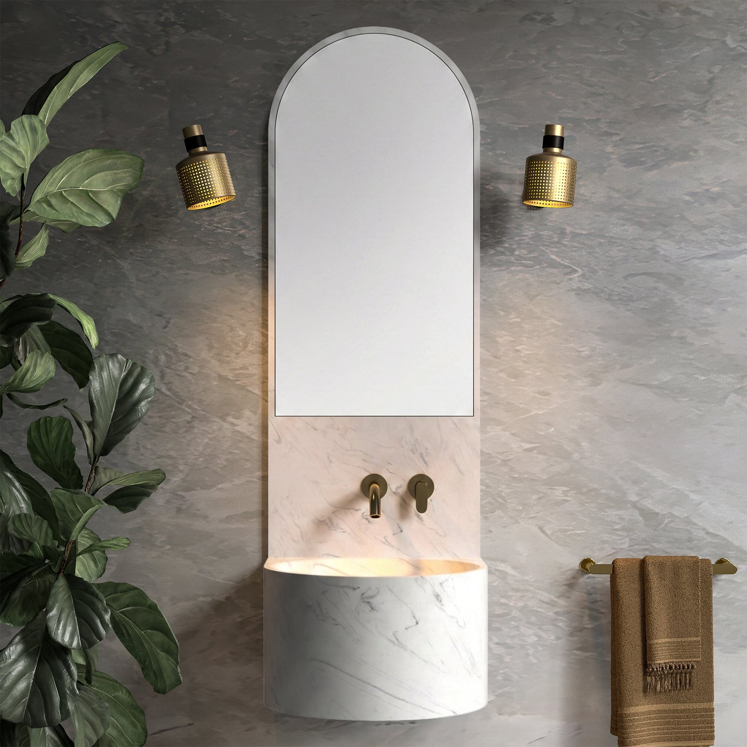 Marrakech 450mm Wall Hung Basin with Integrated Splashback & Mirror