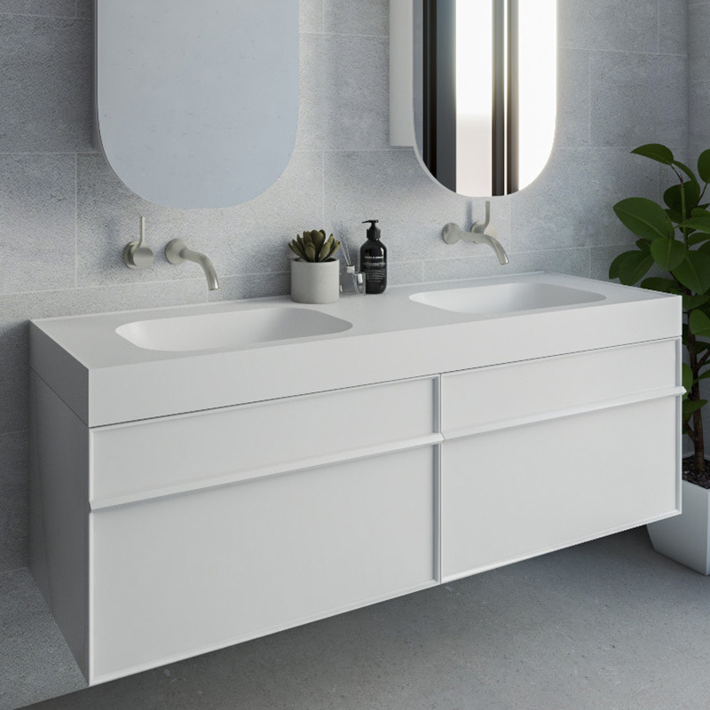 Mia 1500mm Matte White Wall Hung Double Basin with Overflow