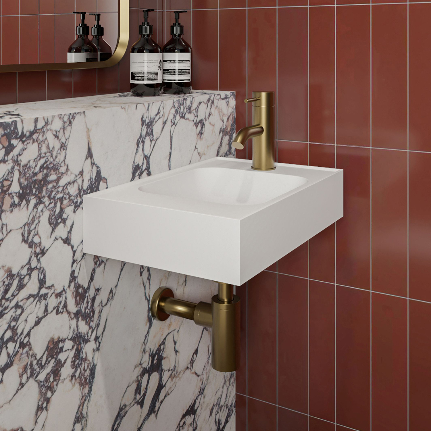 Mia 470mm Matte White Wall Hung Basin with Overflow