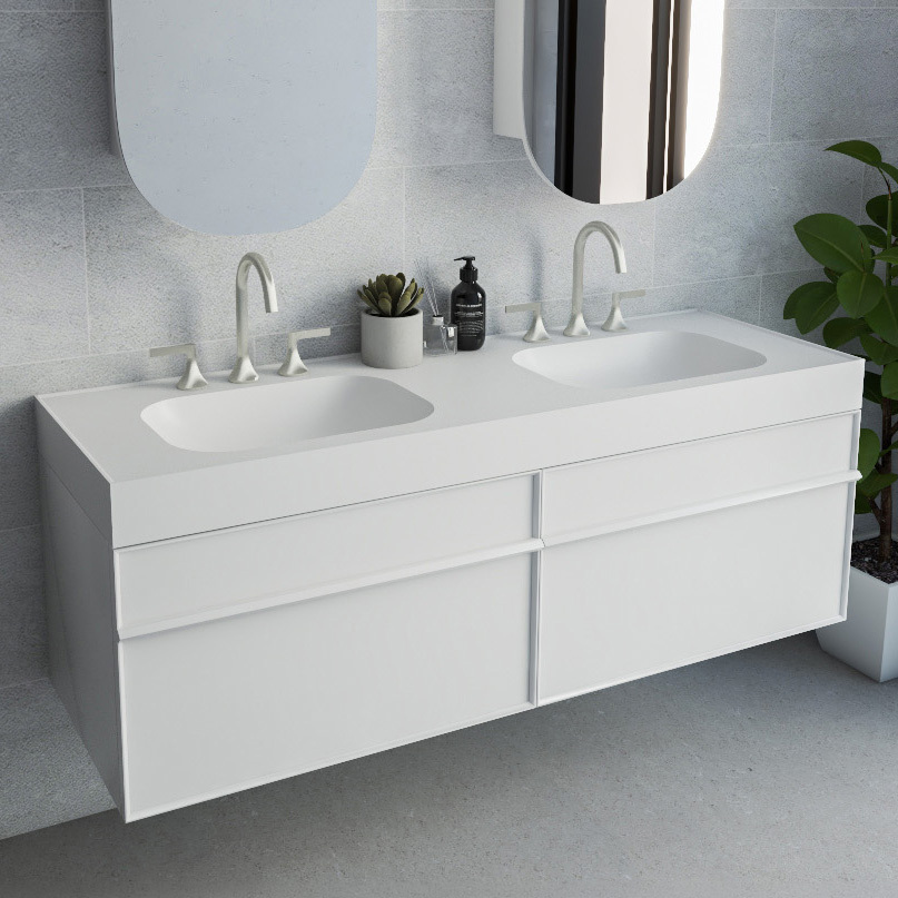 Mia 1500mm Matte White Wall Hung Double Basin with Overflow