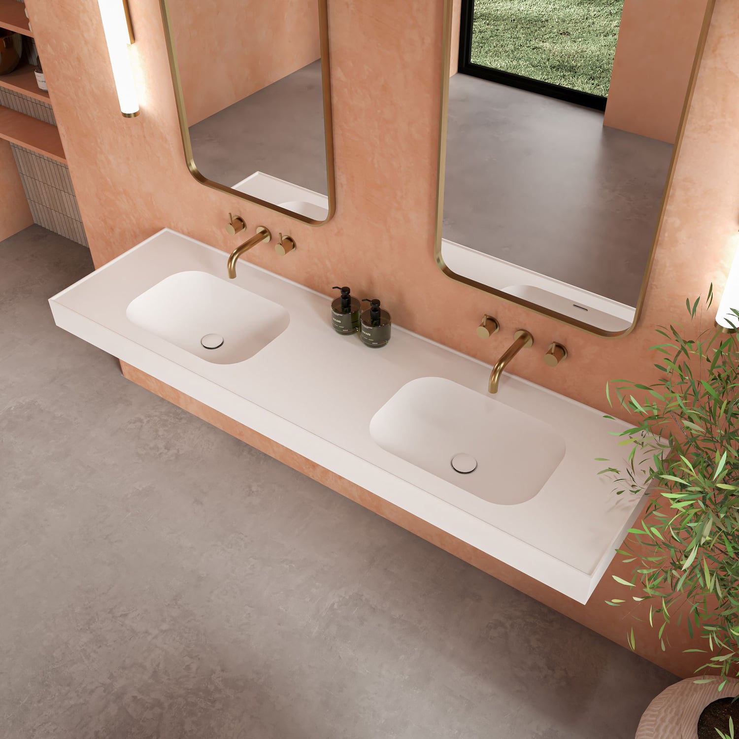 Mia 1800mm Matte White Wall Hung Double Basin with Overflow