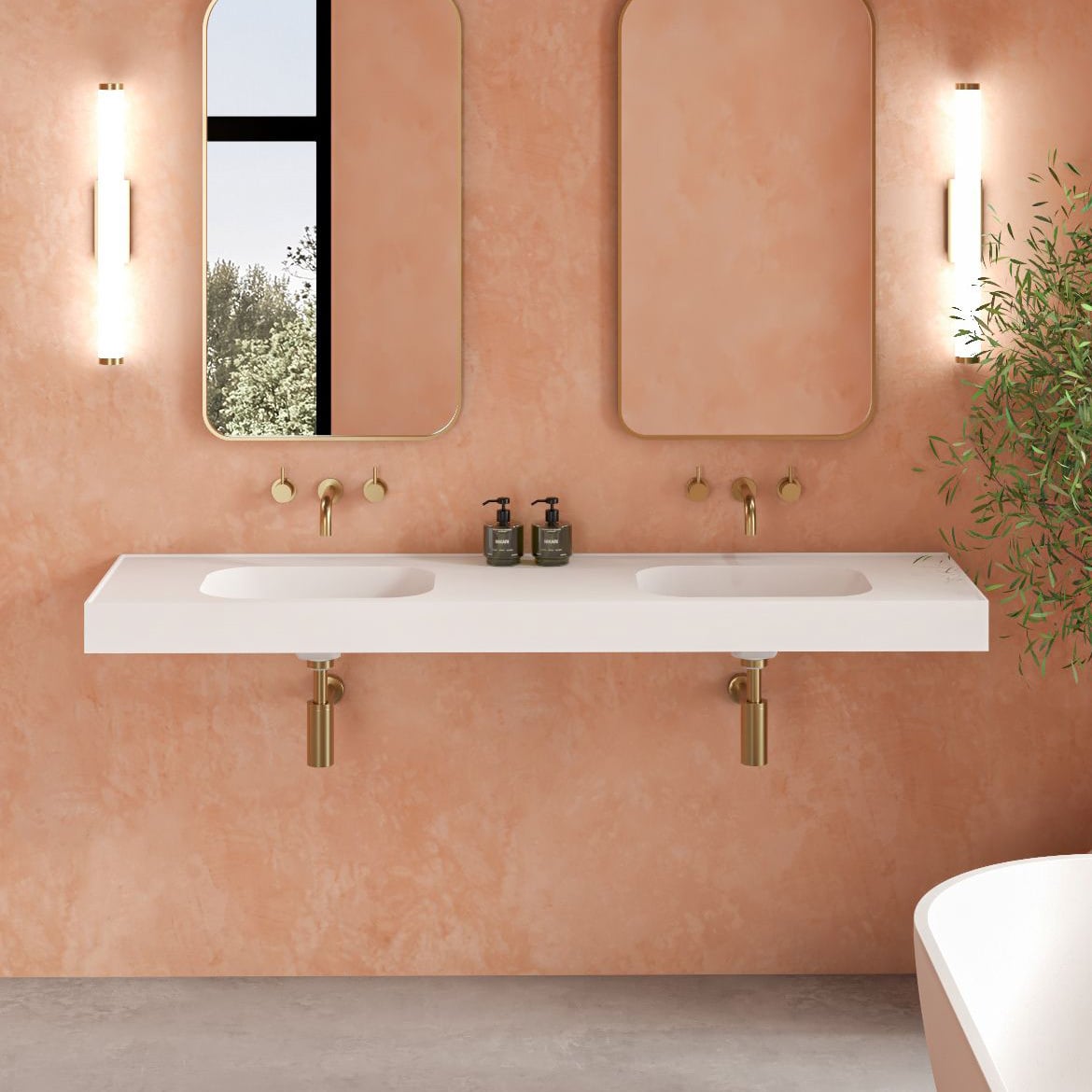 Mia 1800mm Matte White Wall Hung Double Basin with Overflow