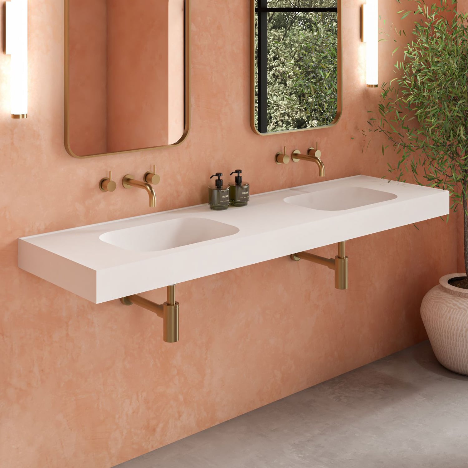 Mia 1800mm Matte White Wall Hung Double Basin with Overflow