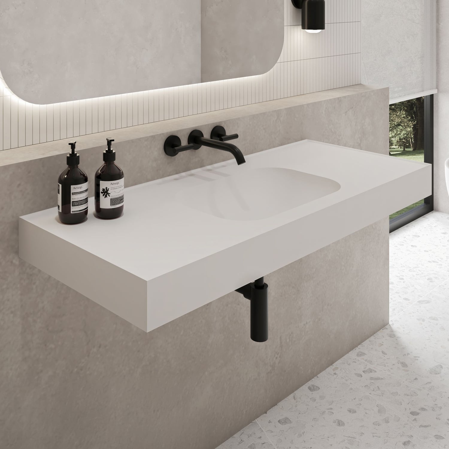 Mia 1200mm Matte White Wall Hung Basin with Overflow