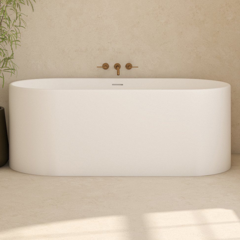 Kanso Matte White Solid Surface Freestanding Bath with Overflow