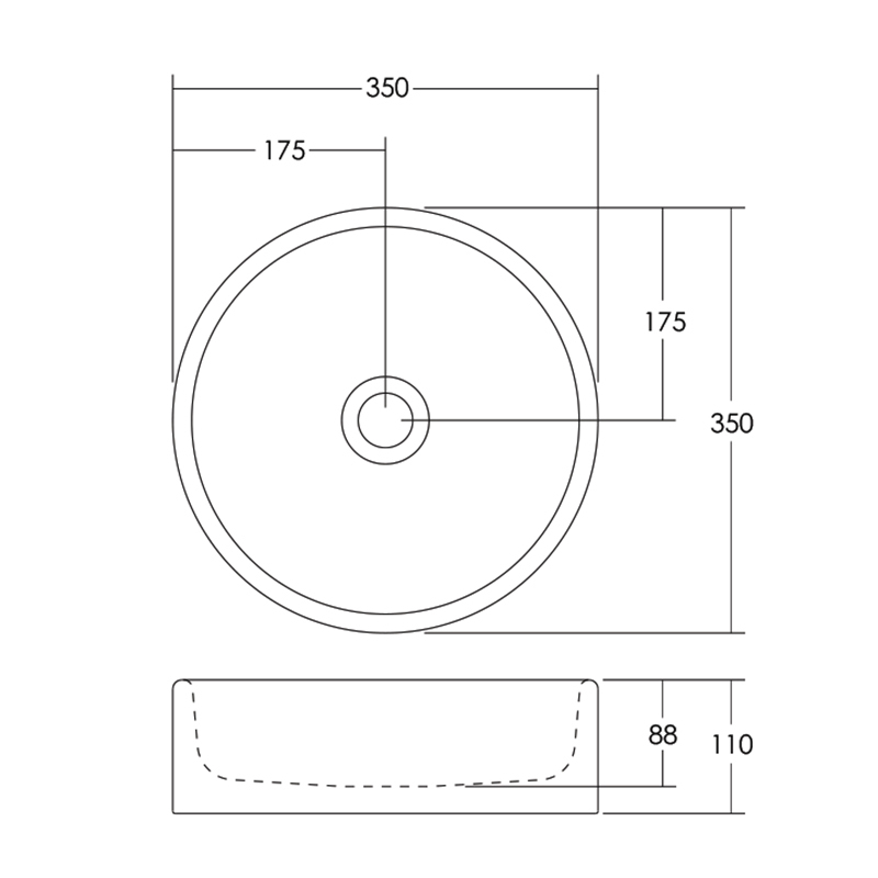 Kanso 350mm Matte White Round Above Counter Basin