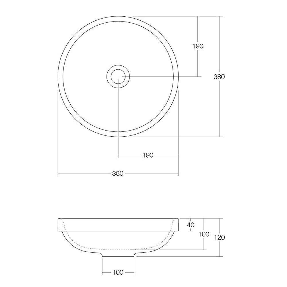 Benna 380mm Round Semi-Inset Basin