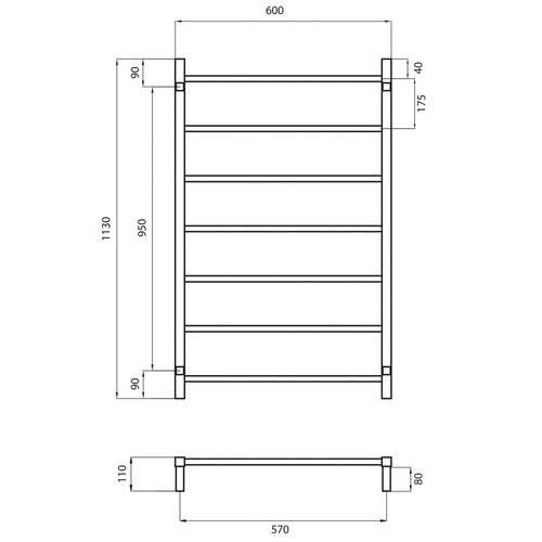 Mirror Polished 60cm Square Towel Rail