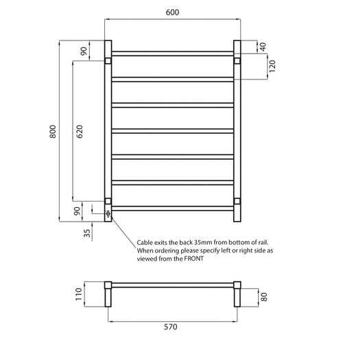 80cm Square Heated Towel Rail