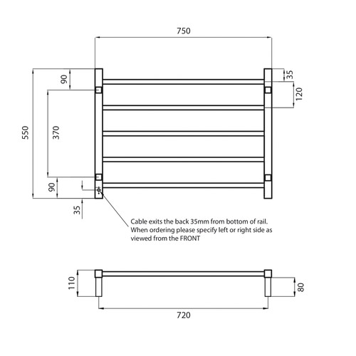 55cm Square Heated Towel Rail