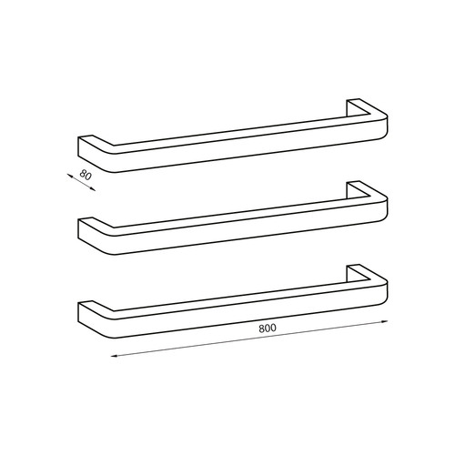 80cm Square Single Bar Towel Rail with Rounded Edge