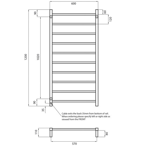 120cm Square Heated Towel Rail