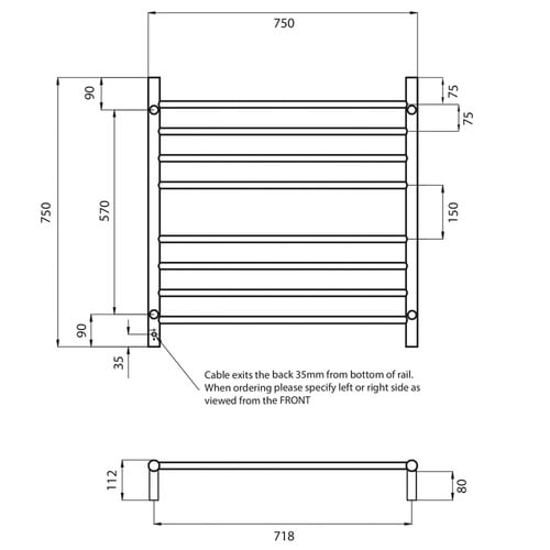 Light Gold 8 Bar Stainless Steel Heated Towel Rail