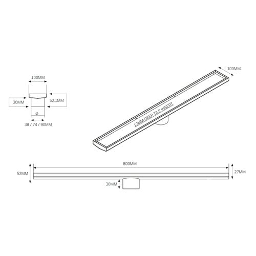 3.8cm Outlet Linear Tile Insert Shower Grate Floor Drain