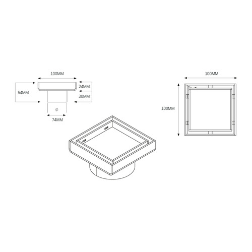 7.4cm Outlet Square Tile Insert Shower Grate Floor Drain