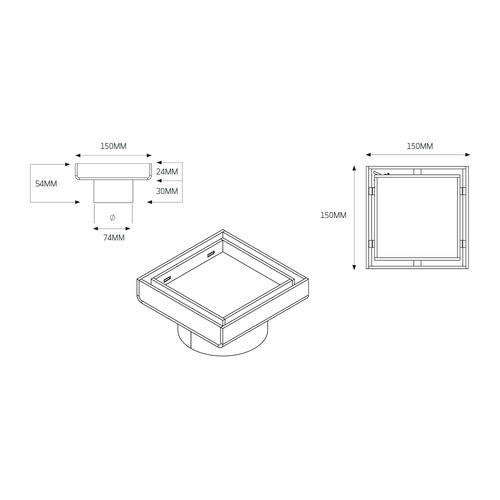 7.4cm Outlet Square Tile Insert Shower Grate Floor Drain