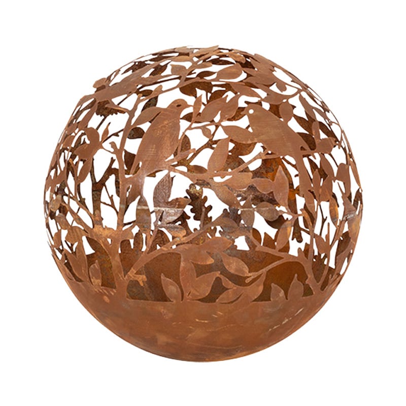 40cm Abilene Bird Corten Ball Garden Ornament