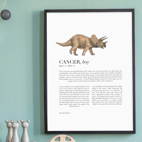 Cancer Child Dino Triceratops Framed Printed Wall Art