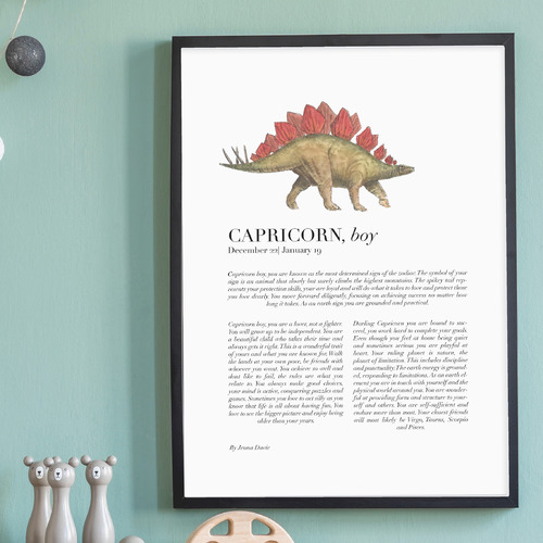 Capricorn Child Dino Stegosaurus Framed Printed Wall Art