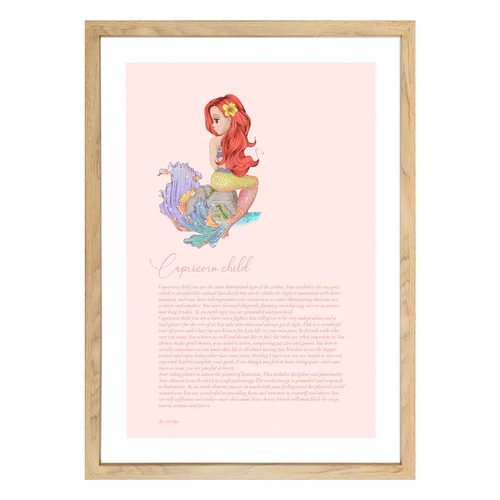 Capricorn Child Mermaid Framed Printed Wall Art