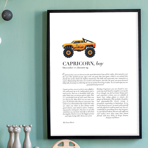 Capricorn Child, Monster Truck Framed Printed Wall Art