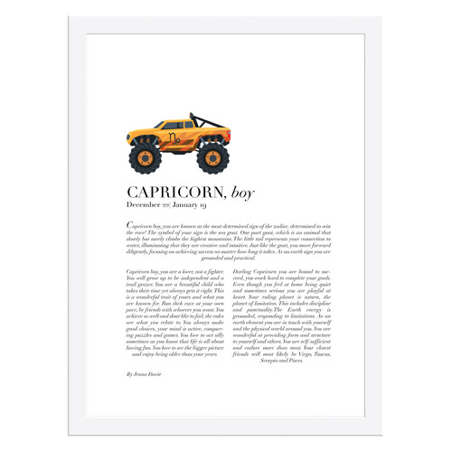 Capricorn Child, Monster Truck Framed Printed Wall Art