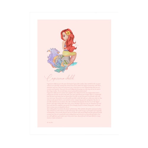Capricorn Child Mermaid Framed Printed Wall Art