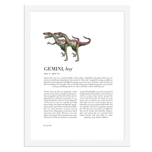 Gemini Child Dino Velociraptor Framed Printed Wall Art