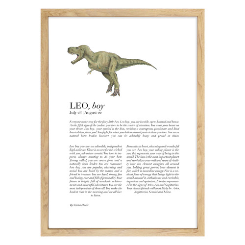 Leo Child Dinosaur T-Rex Framed Printed Wall Art