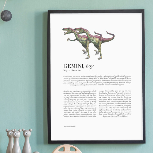Gemini Child Dino Velociraptor Framed Printed Wall Art