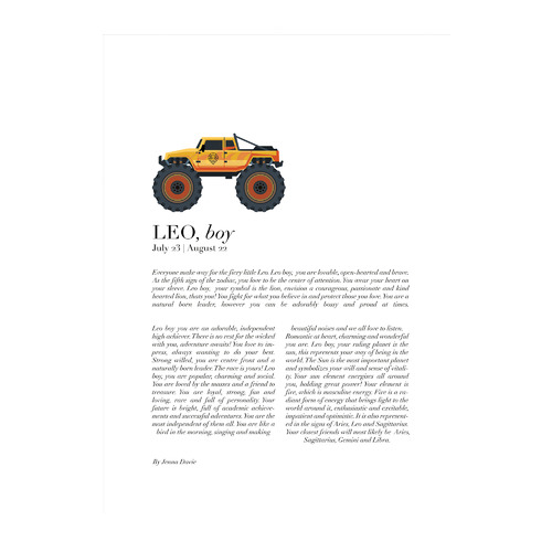 Leo Child, Monster Truck Framed Printed Wall Art