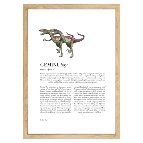 Gemini Child Dino Velociraptor Framed Printed Wall Art