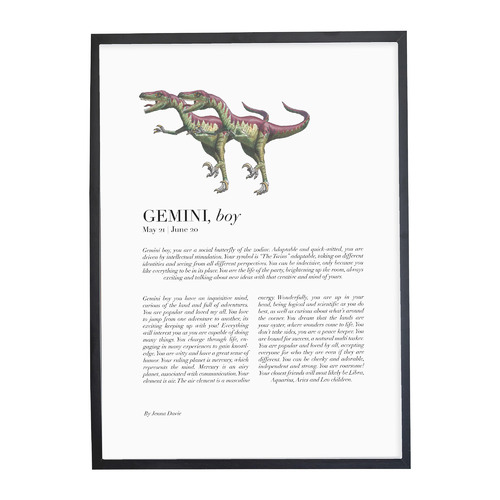 Gemini Child Dino Velociraptor Framed Printed Wall Art