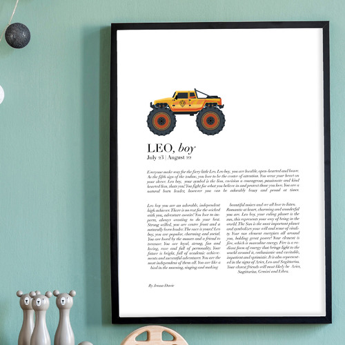 Leo Child, Monster Truck Framed Printed Wall Art