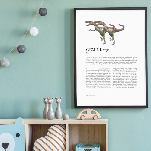 Gemini Child Dino Velociraptor Framed Printed Wall Art
