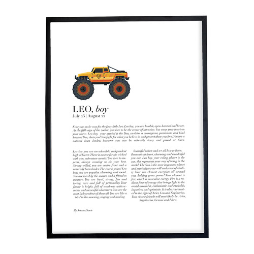 Leo Child, Monster Truck Framed Printed Wall Art