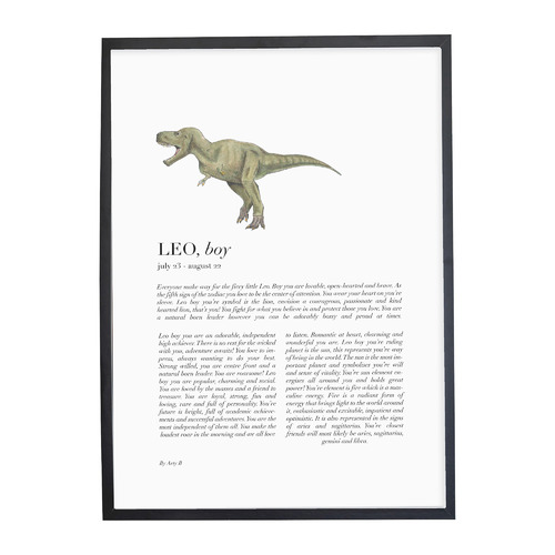 Leo Child Dinosaur T-Rex Framed Printed Wall Art